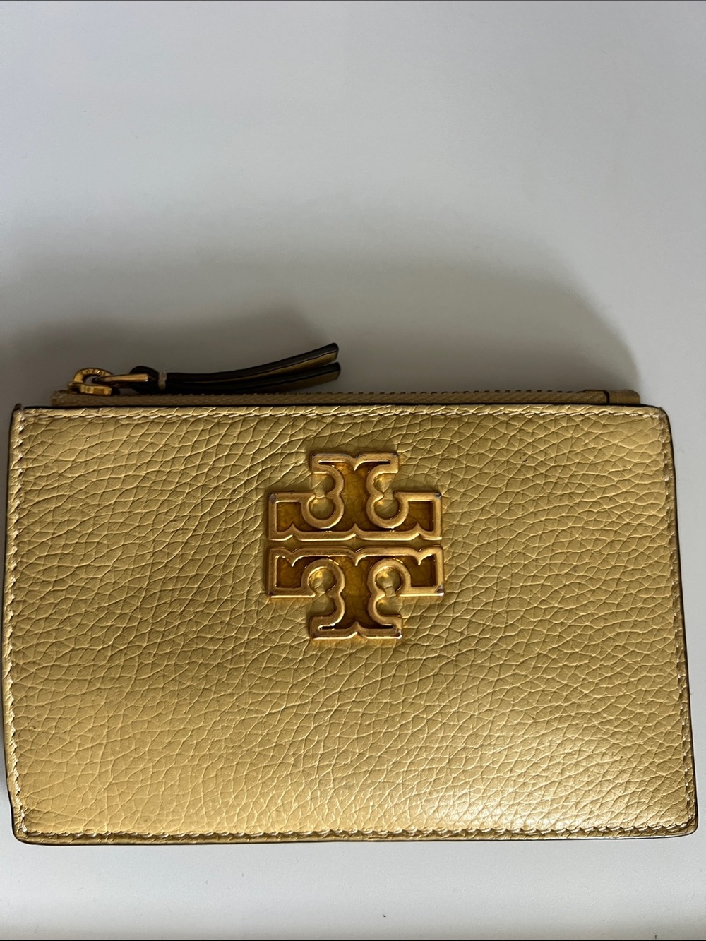 Tory Burch Britten pale yellow Pebbled Leather Zip Card Holder